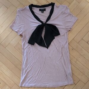 Jason Wu For Target Mauve Pink Short-Sleeve Top with Black Tie Neck Size XS